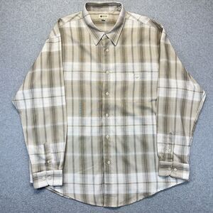 Haggar Button-Up Shirt Men’s XXL Tan White Plaid Long Sleeve Pocket